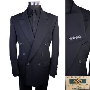 Joseph Abboud Double-Breasted Solid Black Blazer Coat Jacket Wool Sz 40R US Made